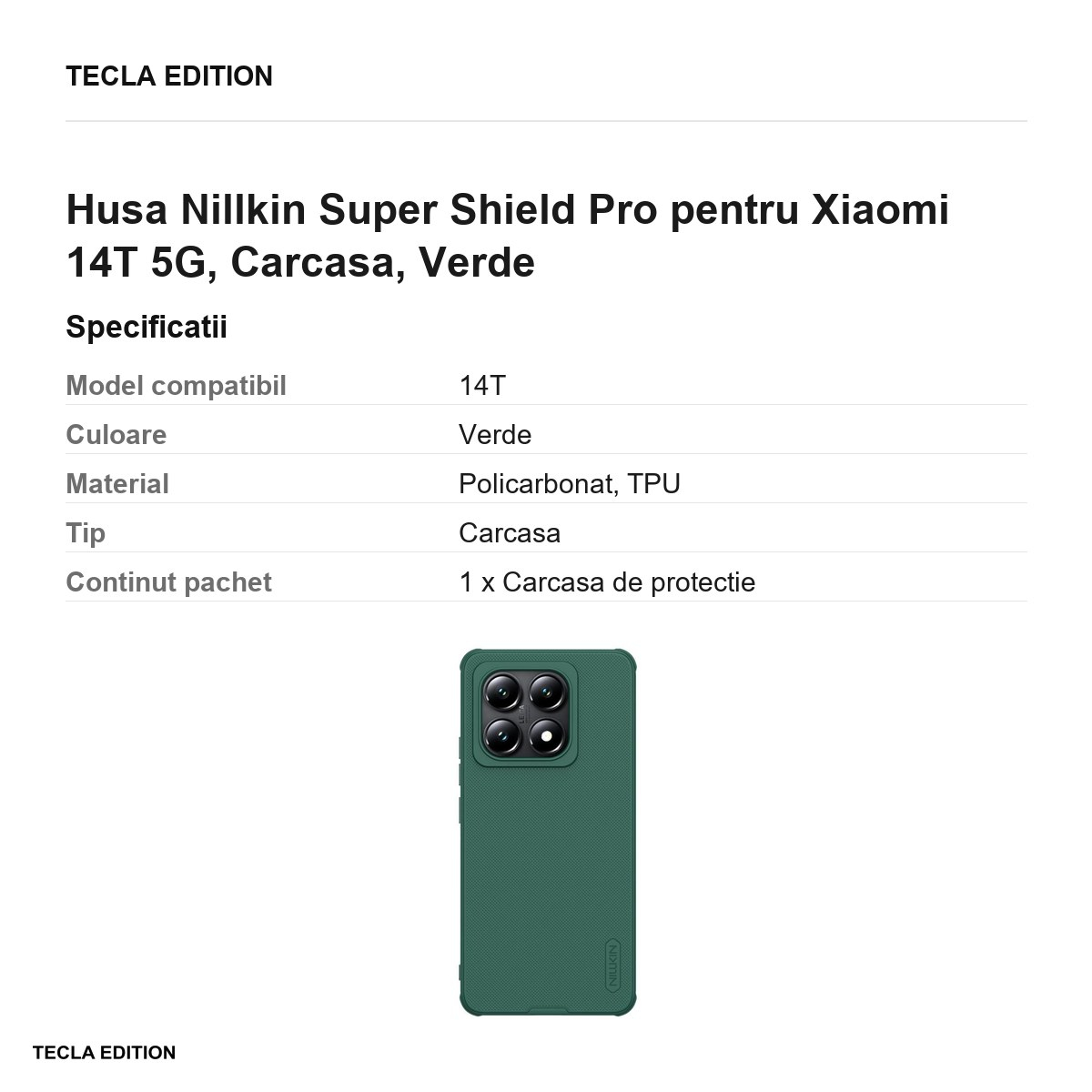 Husa Nillkin Super Shield Pro pentru Xiaomi 14T 5G, Carcasa, Verde [3]