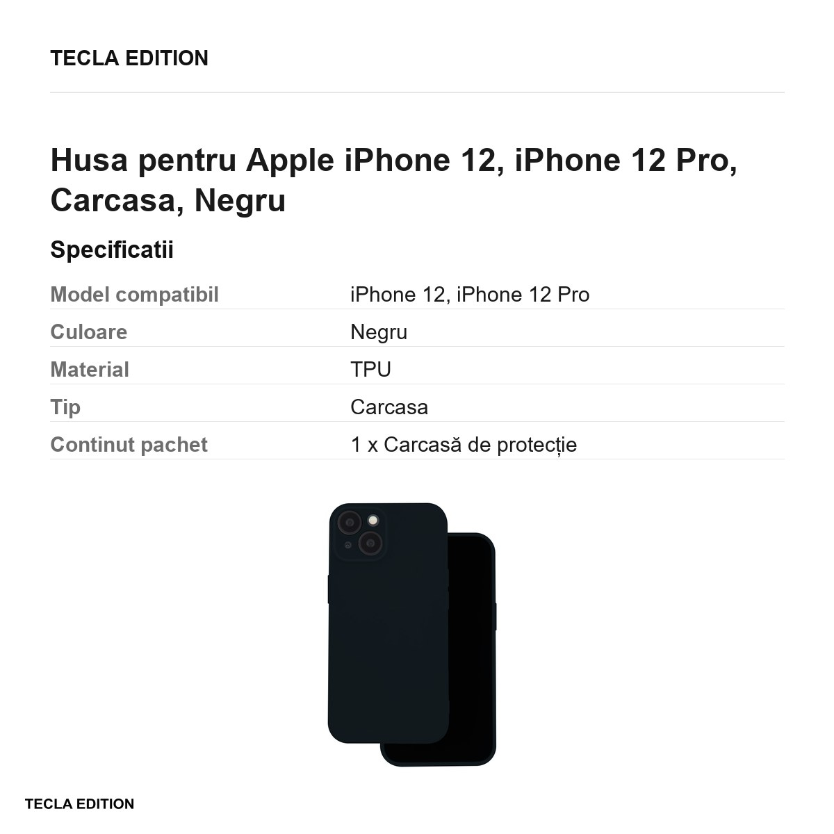 Husa pentru Apple iPhone 12, iPhone 12 Pro, Carcasa, Negru [3]
