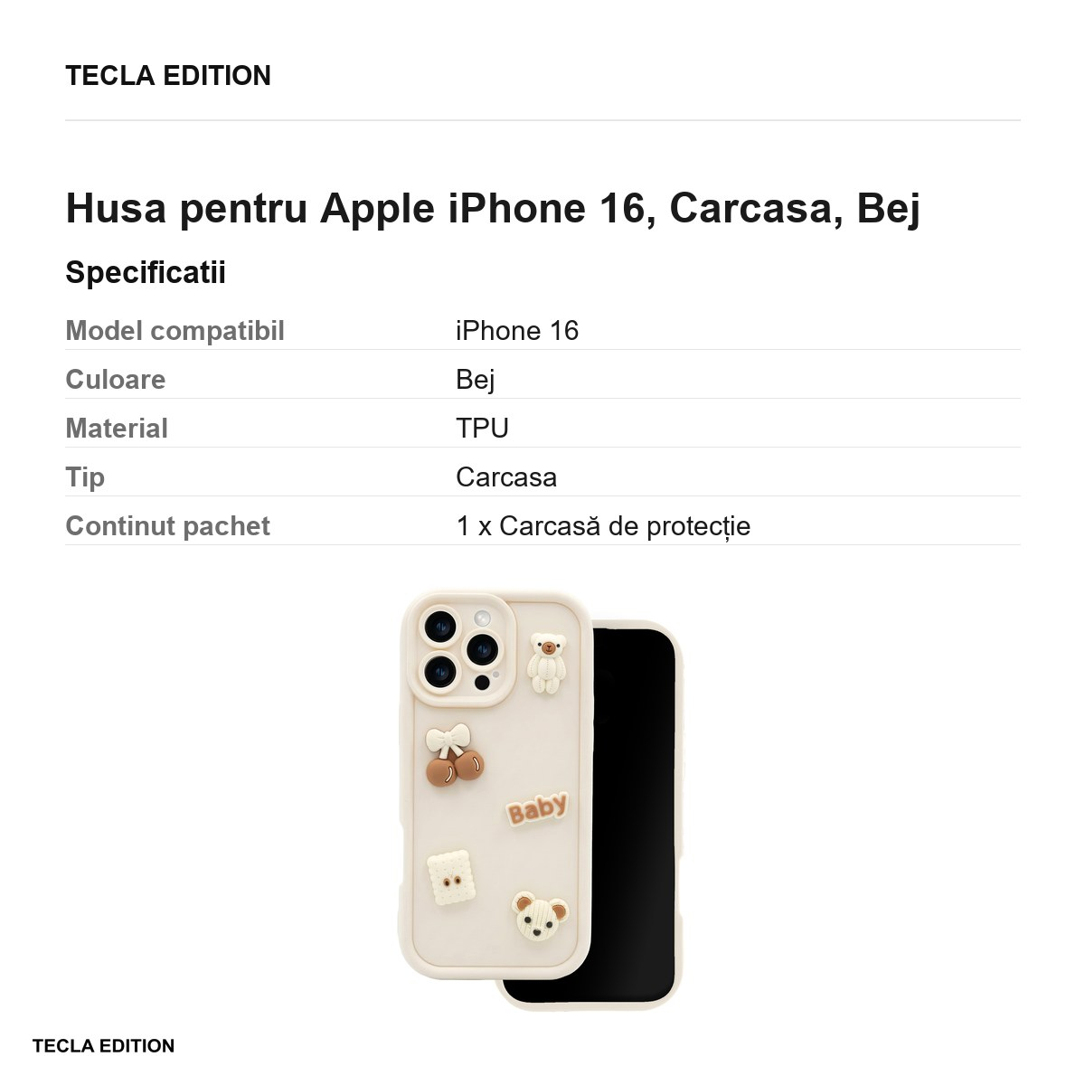 Husa pentru Apple iPhone 16, Carcasa, Bej [6]