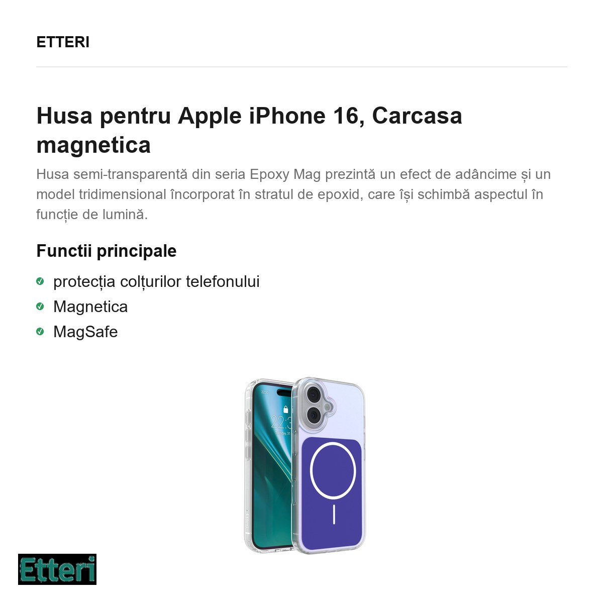 Husa pentru Apple iPhone 16, Carcasa magnetica, Albastru [4]