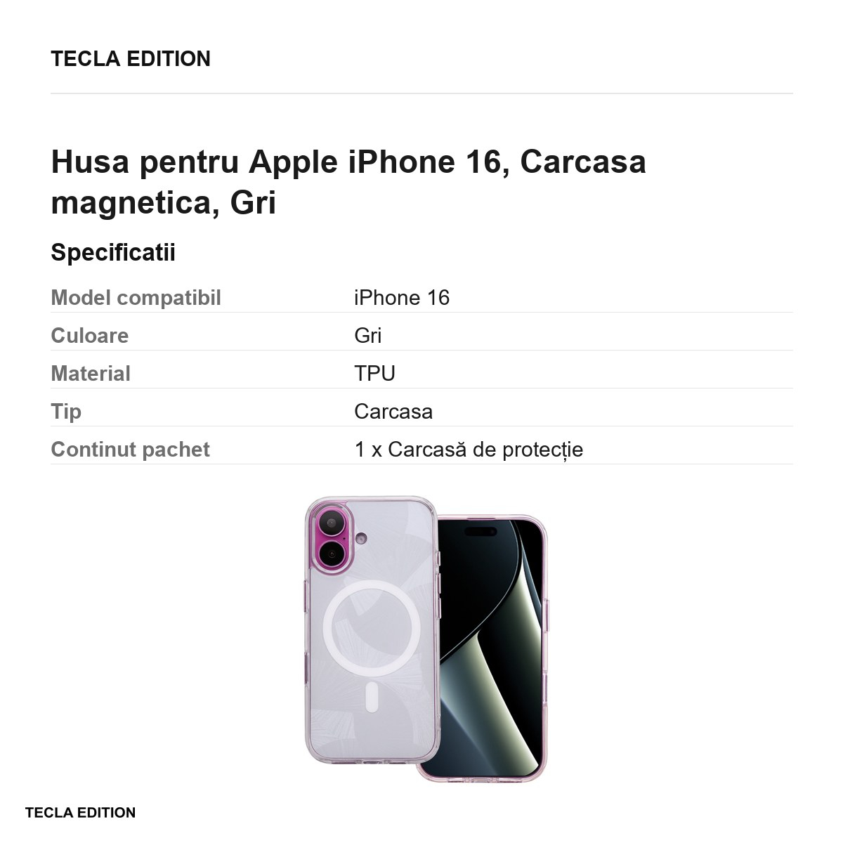 Husa pentru Apple iPhone 16, Carcasa magnetica, Gri [3]