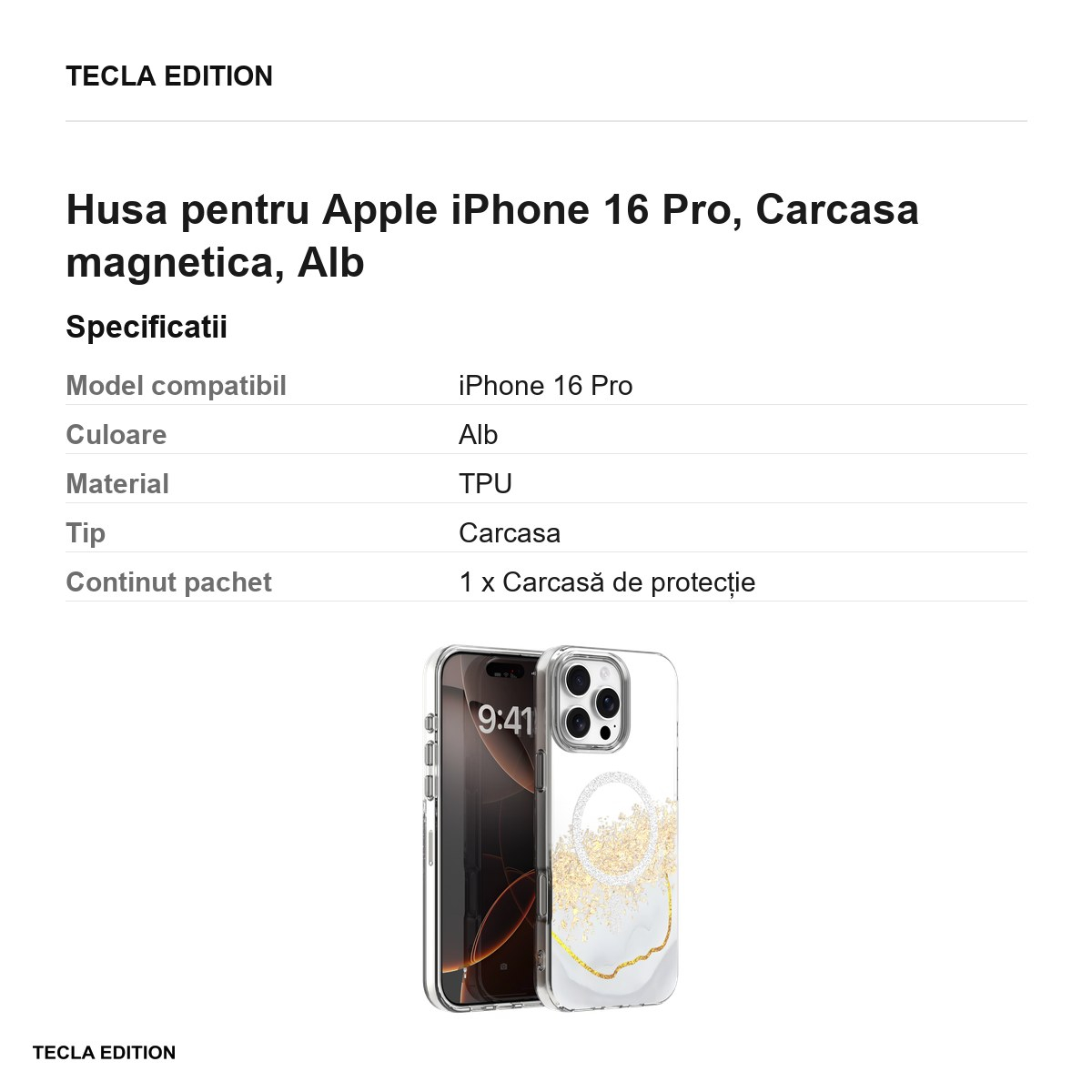 Husa pentru Apple iPhone 16 Pro, Carcasa magnetica, Alb [5]