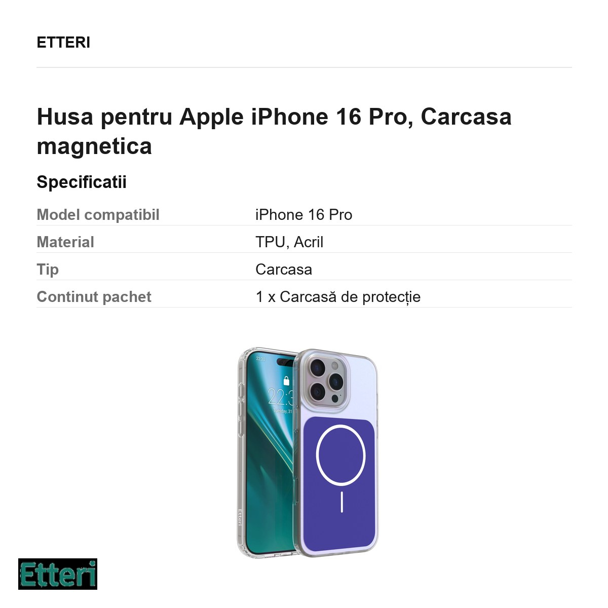 Husa pentru Apple iPhone 16 Pro, Carcasa magnetica, Albastru [6]