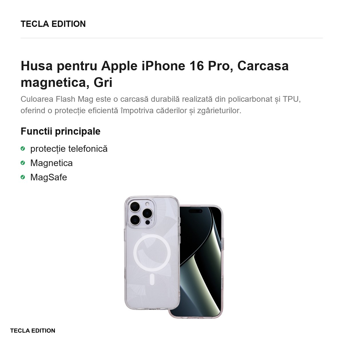 Husa pentru Apple iPhone 16 Pro, Carcasa magnetica, Gri [2]