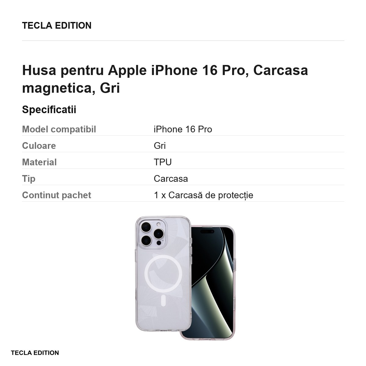 Husa pentru Apple iPhone 16 Pro, Carcasa magnetica, Gri [3]