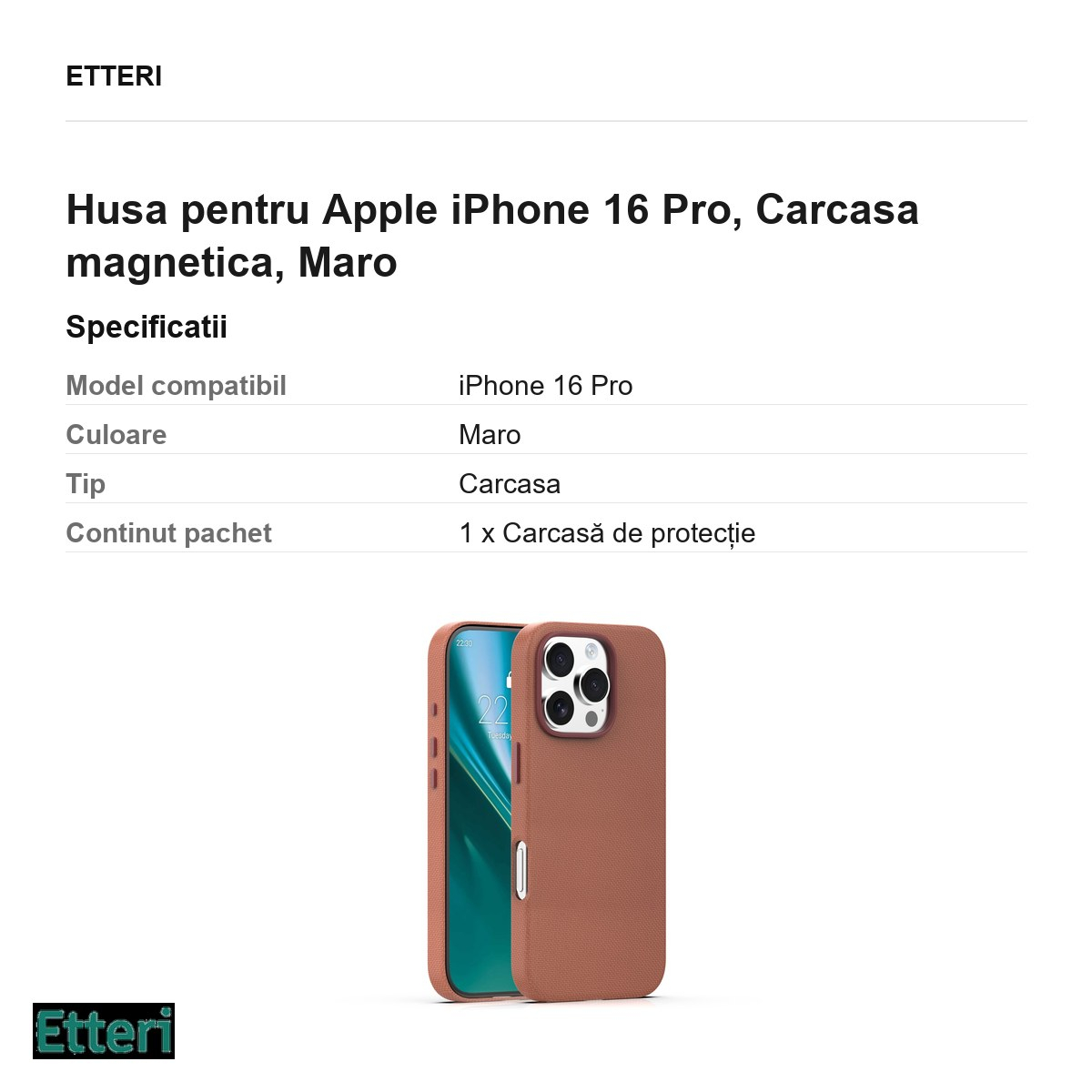 Husa pentru Apple iPhone 16 Pro, Carcasa magnetica, Maro [6]