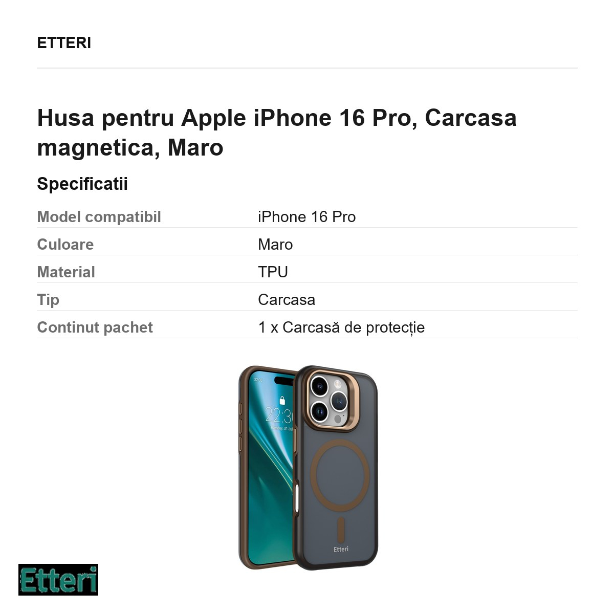 Husa pentru Apple iPhone 16 Pro, Carcasa magnetica, Maro [3]