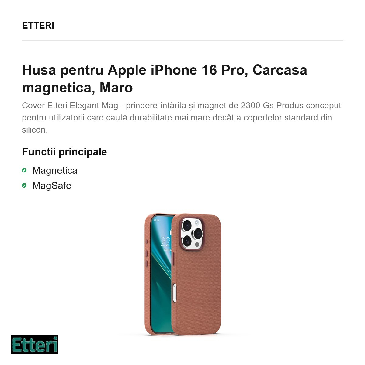 Husa pentru Apple iPhone 16 Pro, Carcasa magnetica, Maro [4]