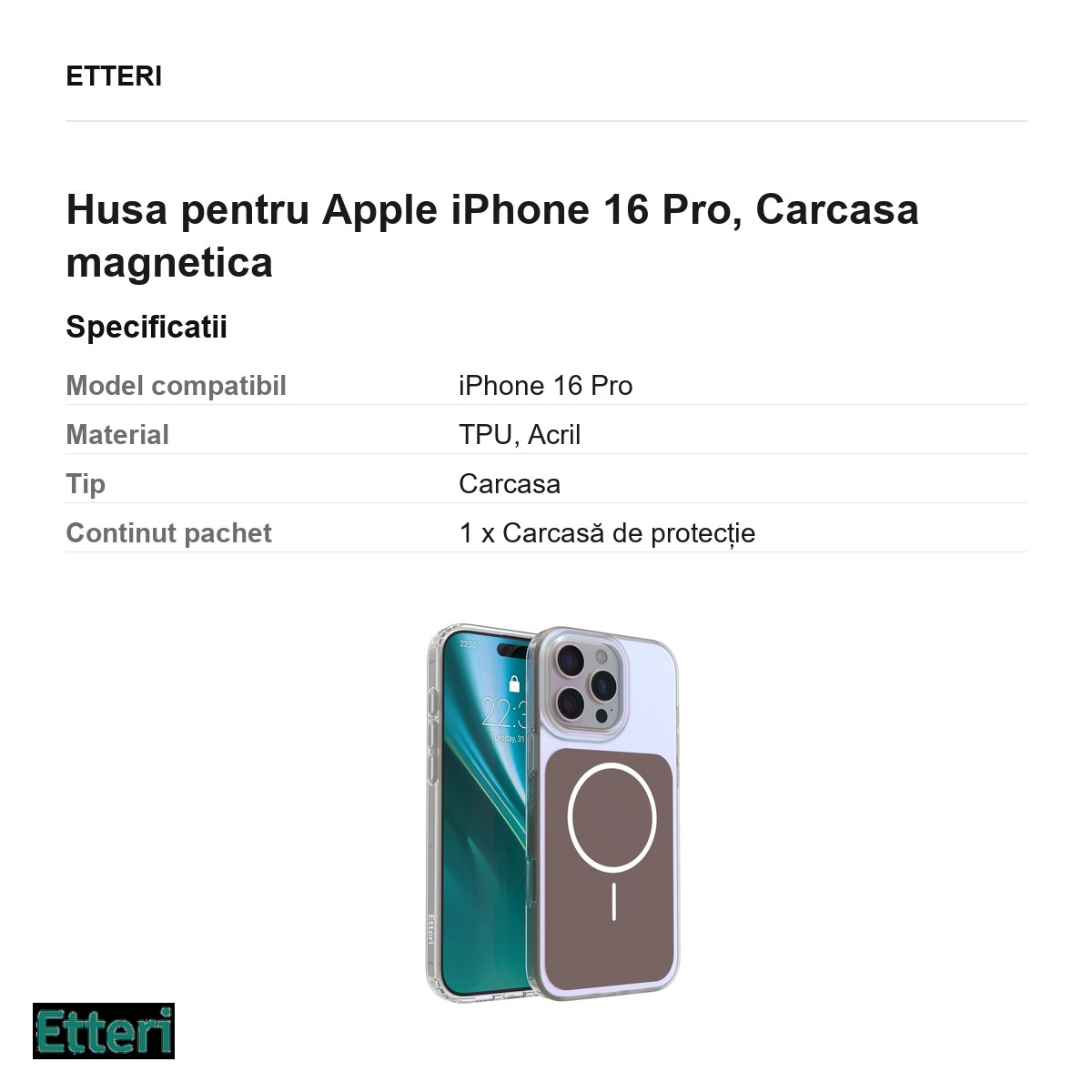 Husa pentru Apple iPhone 16 Pro, Carcasa magnetica, Maro [6]
