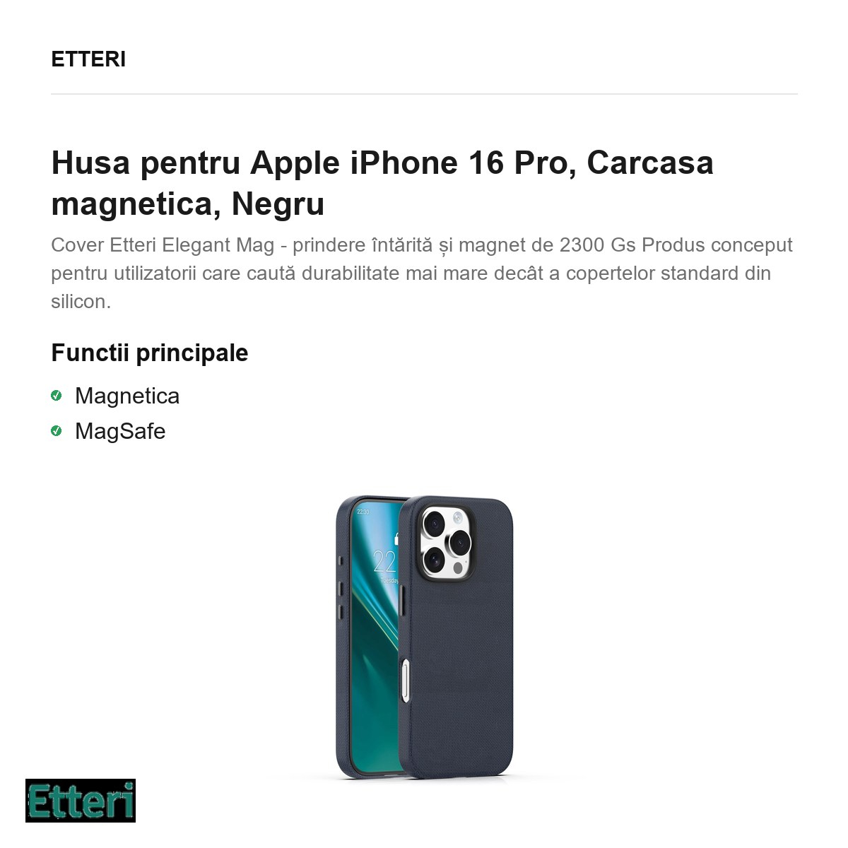 Husa pentru Apple iPhone 16 Pro, Carcasa magnetica, Negru [4]