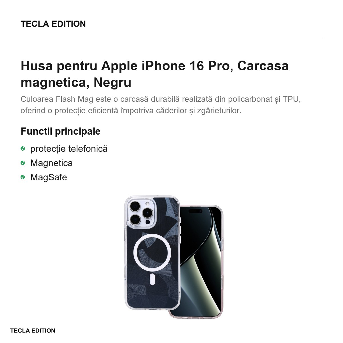 Husa pentru Apple iPhone 16 Pro, Carcasa magnetica, Negru [2]