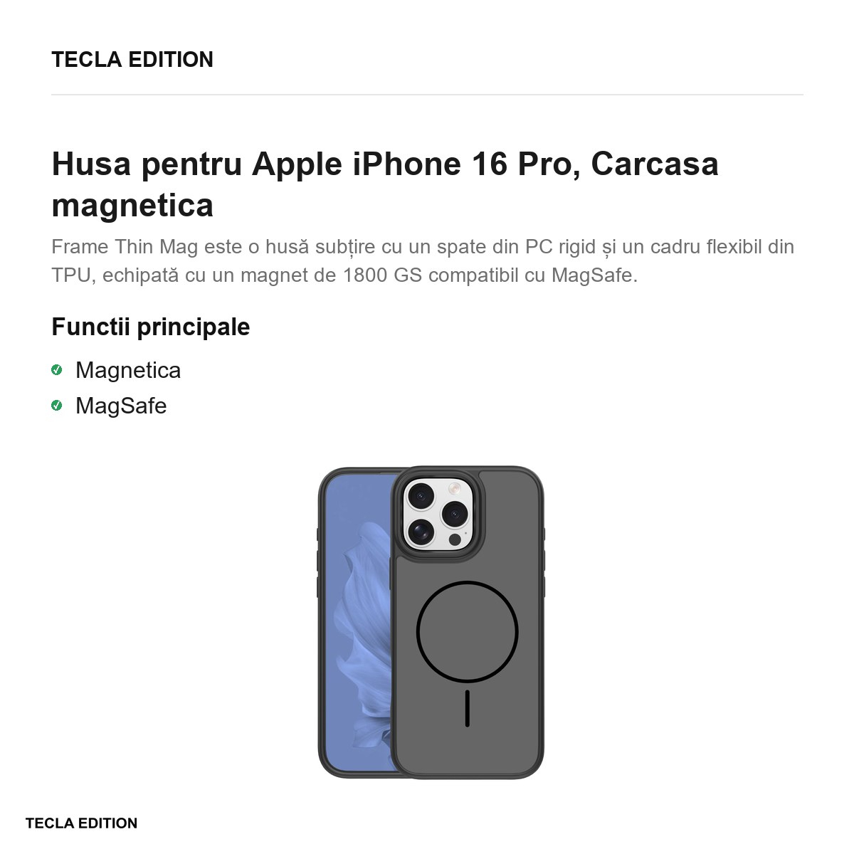 Husa pentru Apple iPhone 16 Pro, Carcasa magnetica, Negru [2]
