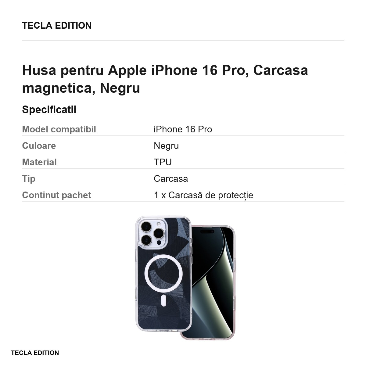 Husa pentru Apple iPhone 16 Pro, Carcasa magnetica, Negru [3]