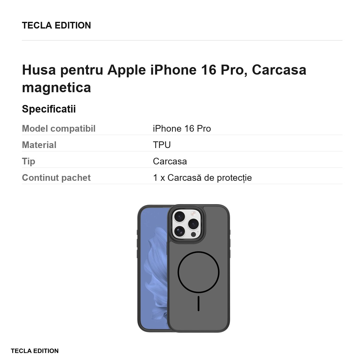Husa pentru Apple iPhone 16 Pro, Carcasa magnetica, Negru [3]