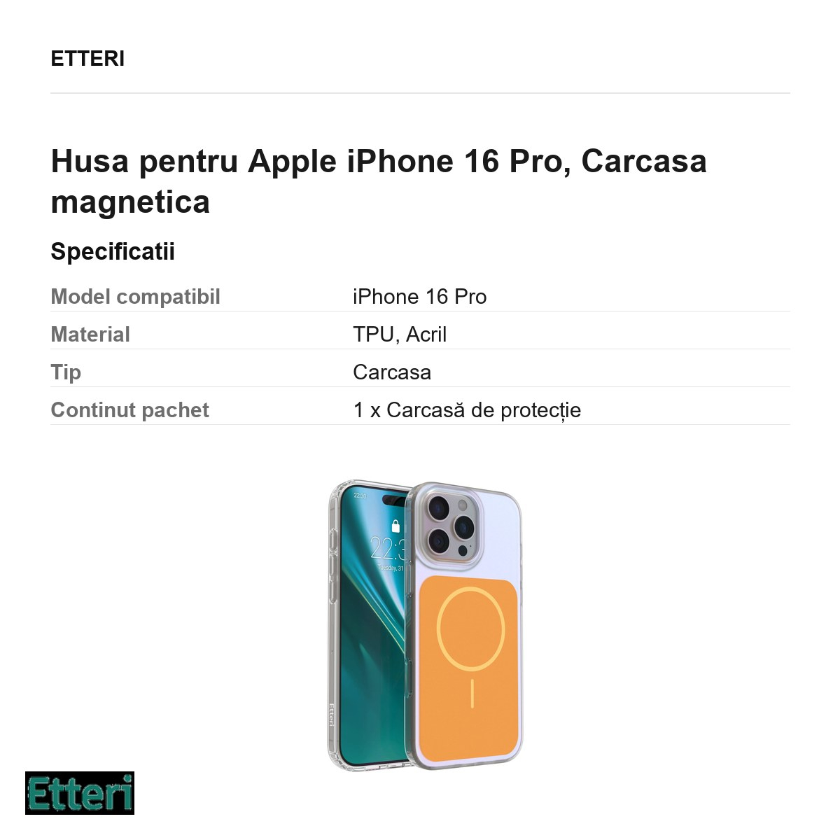 Husa pentru Apple iPhone 16 Pro, Carcasa magnetica, Portocaliu [5]
