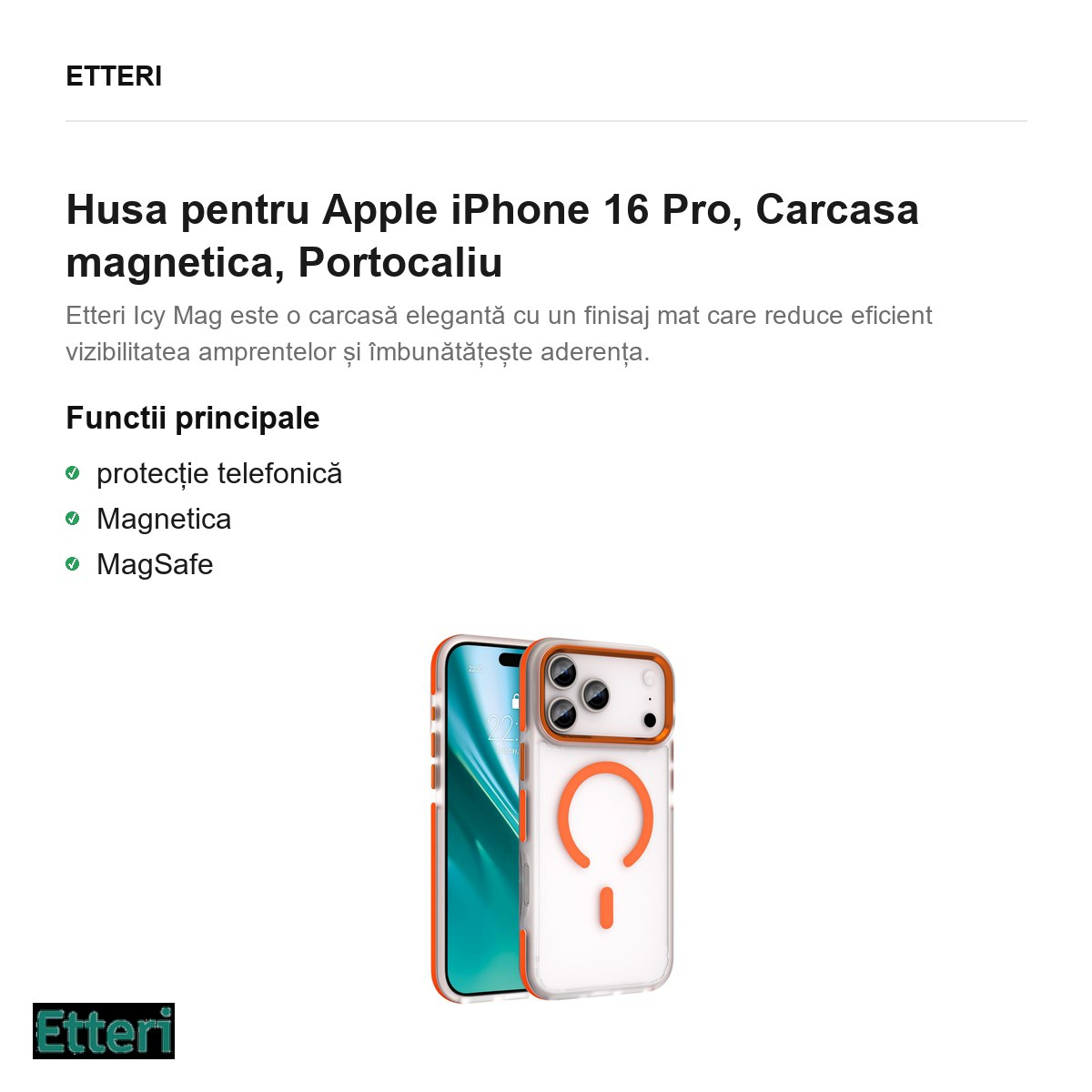Husa pentru Apple iPhone 16 Pro, Carcasa magnetica, Portocaliu [2]
