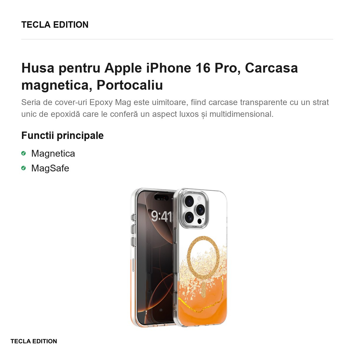 Husa pentru Apple iPhone 16 Pro, Carcasa magnetica, Portocaliu [3]