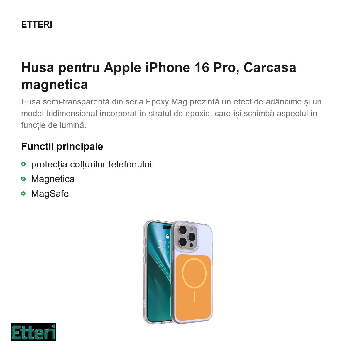 Husa pentru Apple iPhone 16 Pro, Carcasa magnetica, Portocaliu [3]