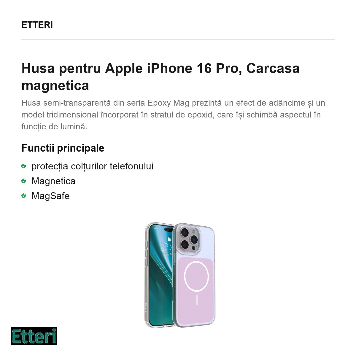 Husa pentru Apple iPhone 16 Pro, Carcasa magnetica, Roz [4]