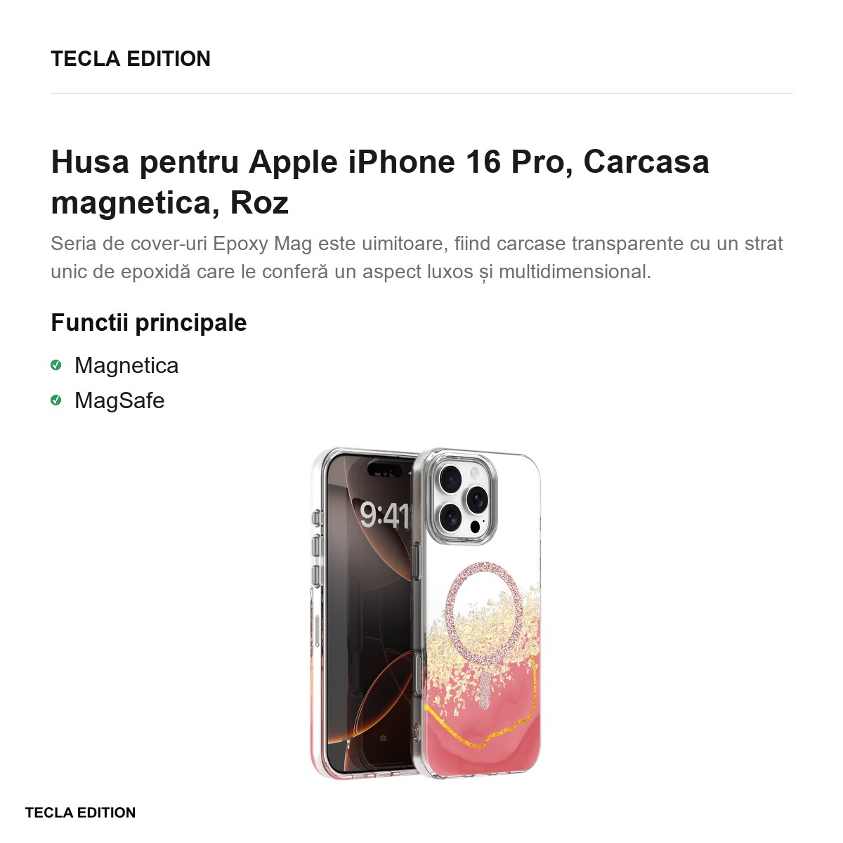 Husa pentru Apple iPhone 16 Pro, Carcasa magnetica, Roz [4]
