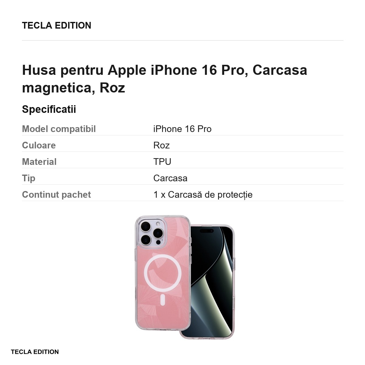 Husa pentru Apple iPhone 16 Pro, Carcasa magnetica, Roz [3]