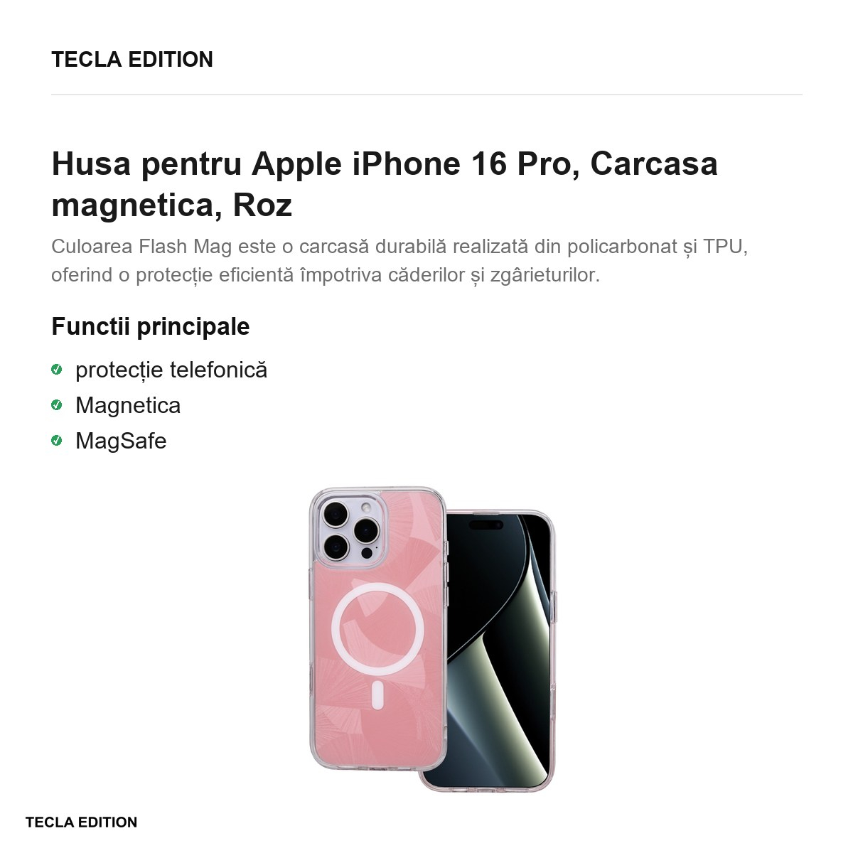 Husa pentru Apple iPhone 16 Pro, Carcasa magnetica, Roz [2]