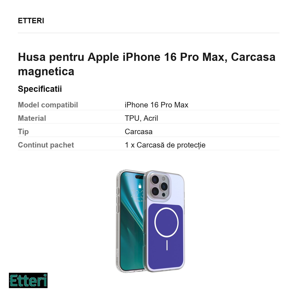 Husa pentru Apple iPhone 16 Pro Max, Carcasa magnetica, Albastru [6]