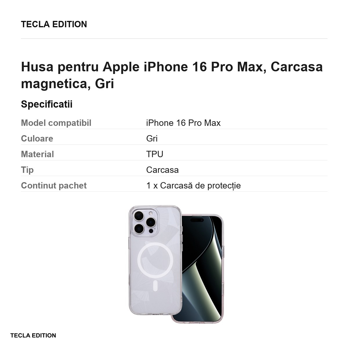 Husa pentru Apple iPhone 16 Pro Max, Carcasa magnetica, Gri [3]