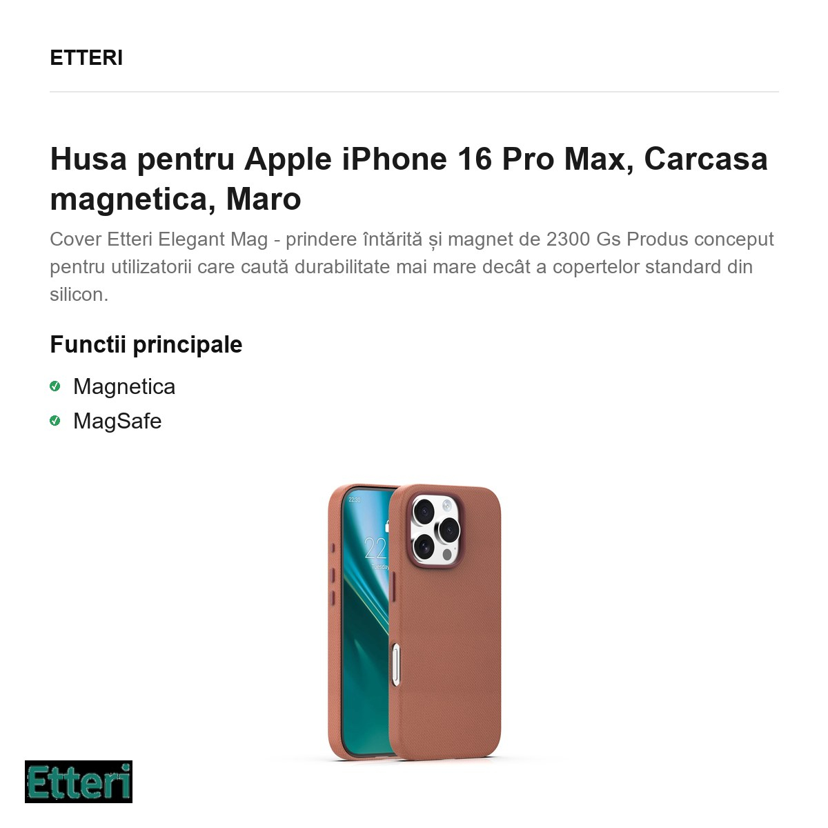 Husa pentru Apple iPhone 16 Pro Max, Carcasa magnetica, Maro [3]