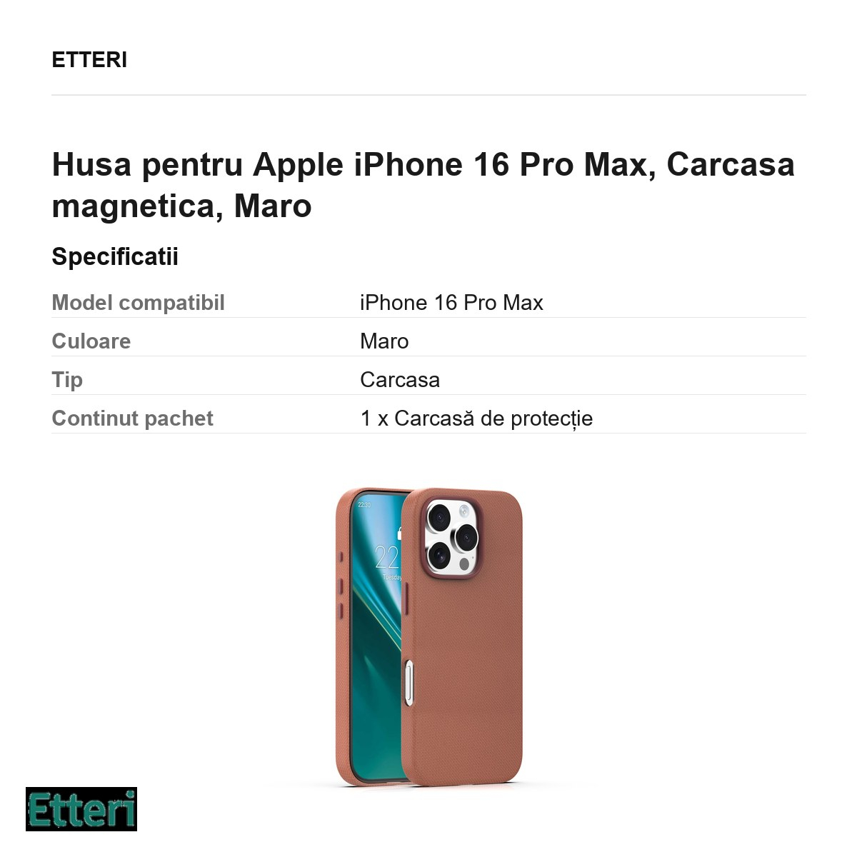 Husa pentru Apple iPhone 16 Pro Max, Carcasa magnetica, Maro [5]
