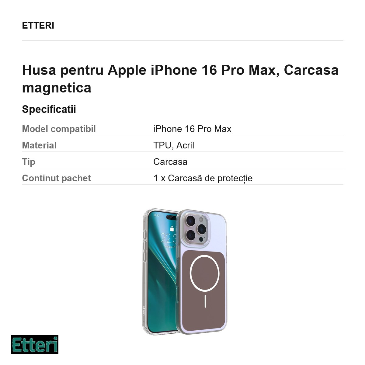 Husa pentru Apple iPhone 16 Pro Max, Carcasa magnetica, Maro [6]