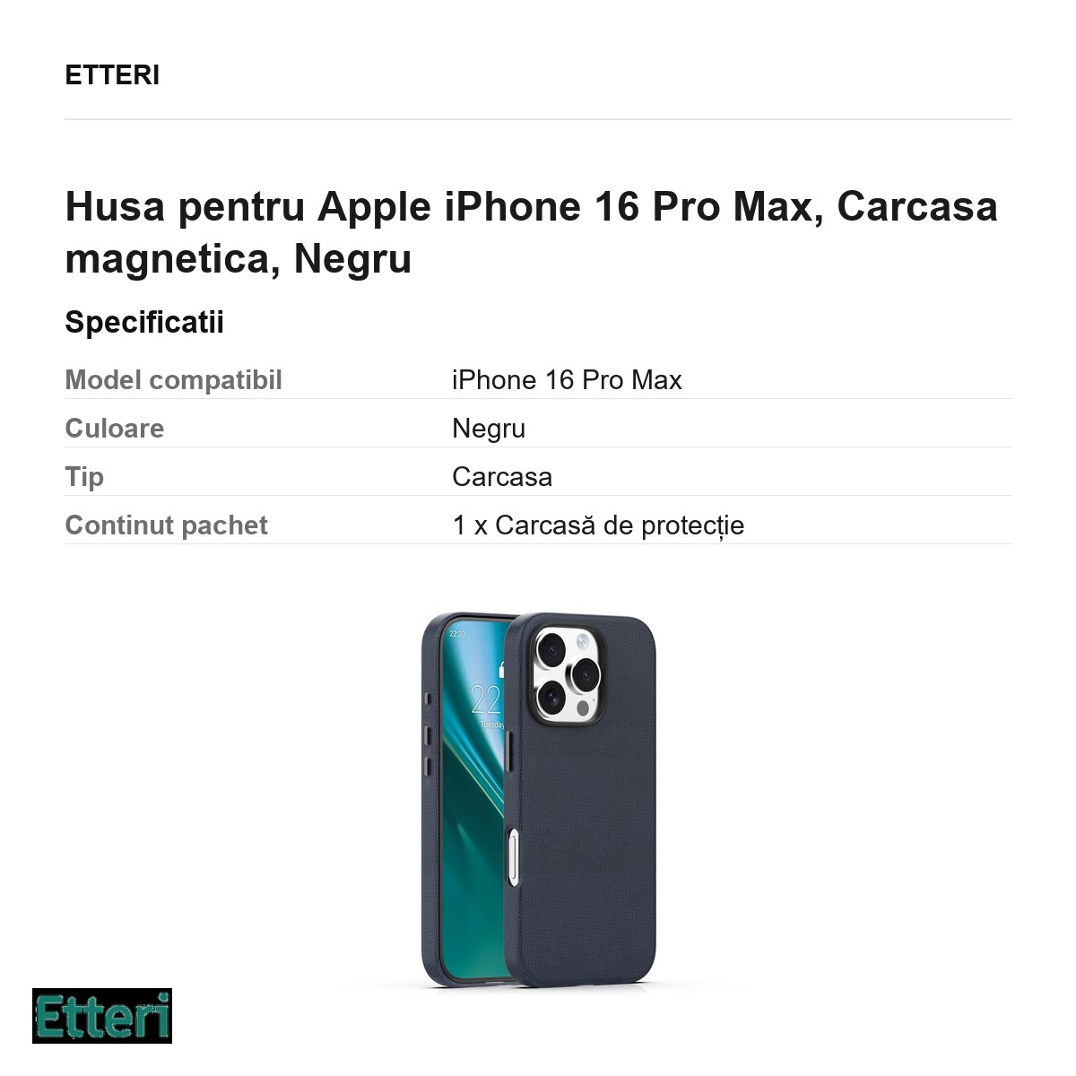 Husa pentru Apple iPhone 16 Pro Max, Carcasa magnetica, Negru [6]