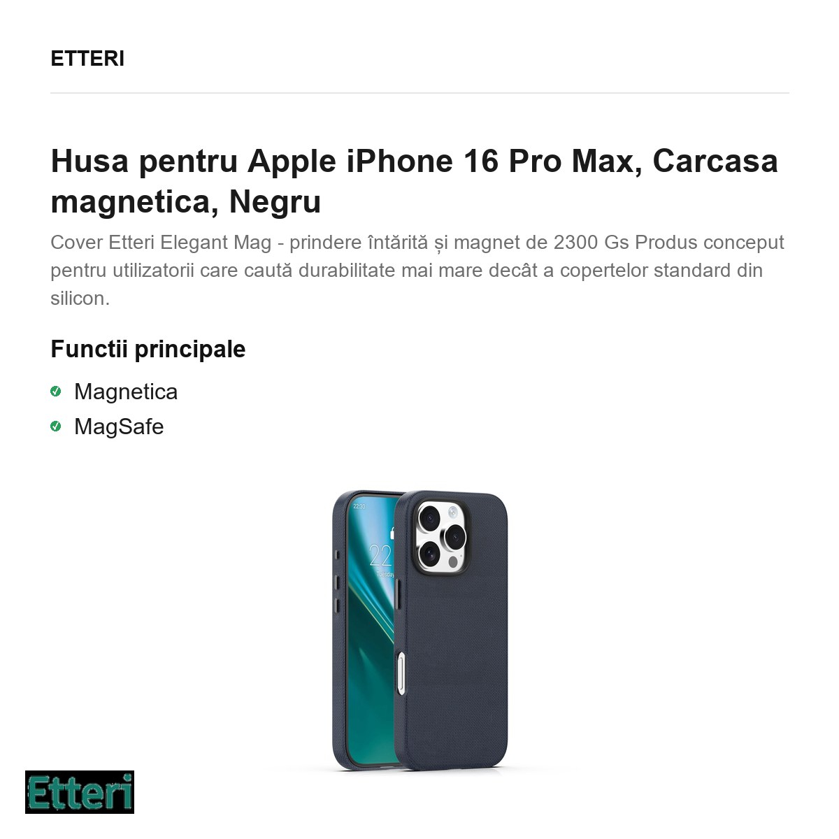 Husa pentru Apple iPhone 16 Pro Max, Carcasa magnetica, Negru [3]