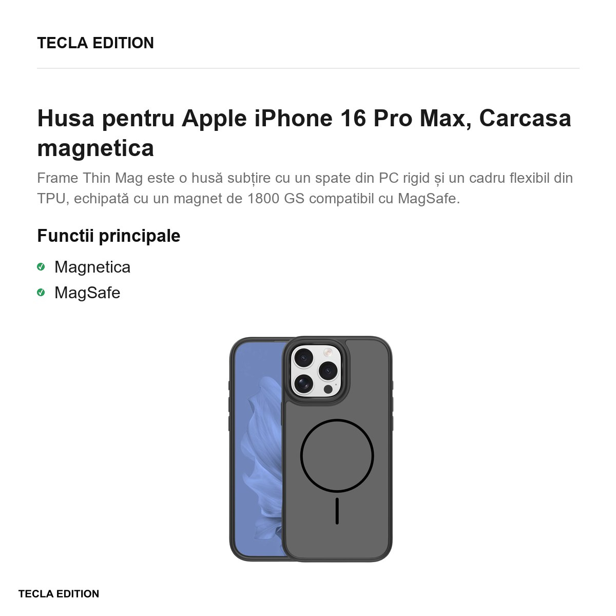 Husa pentru Apple iPhone 16 Pro Max, Carcasa magnetica, Negru [2]