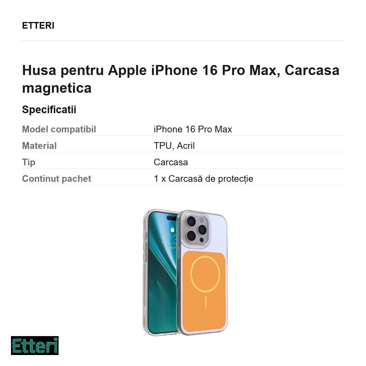 Husa pentru Apple iPhone 16 Pro Max, Carcasa magnetica, Portocaliu [5]