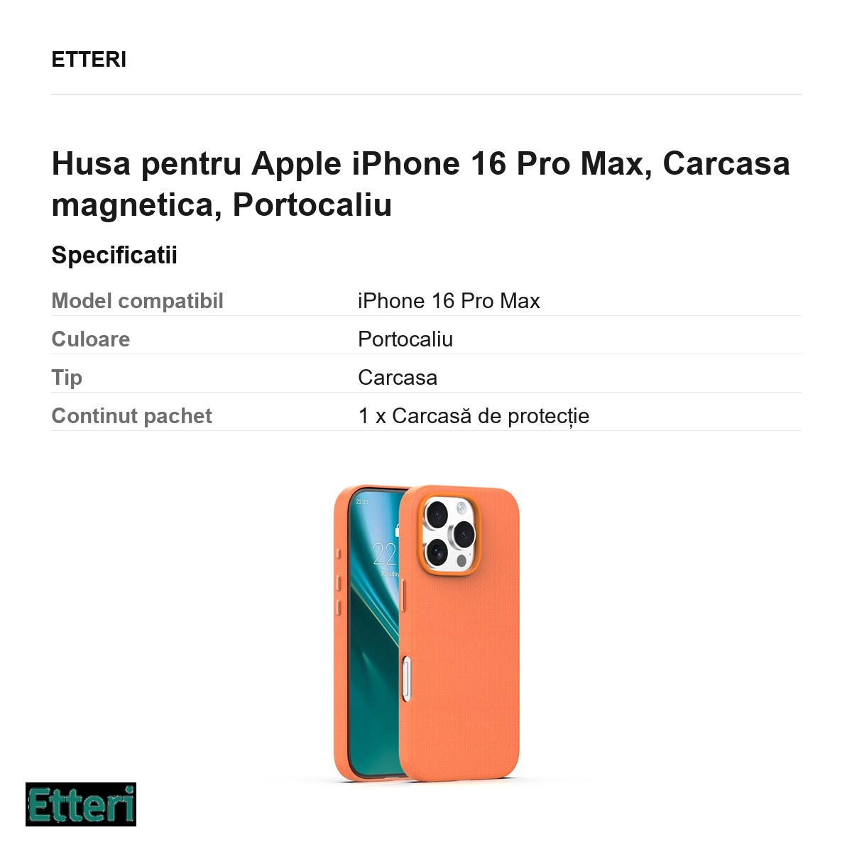 Husa pentru Apple iPhone 16 Pro Max, Carcasa magnetica, Portocaliu [5]