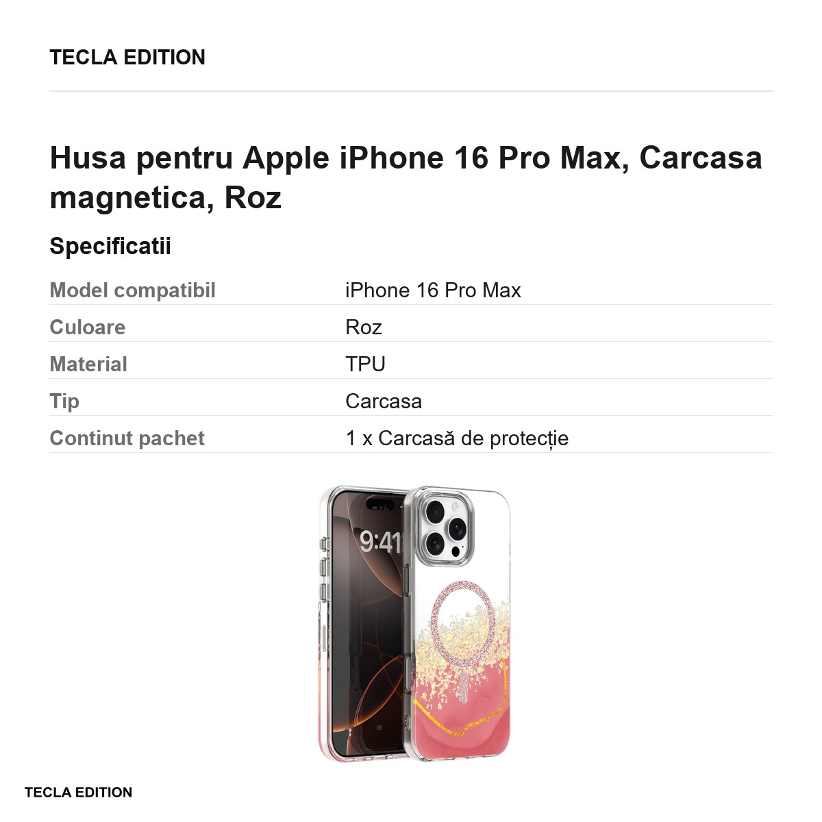Husa pentru Apple iPhone 16 Pro Max, Carcasa magnetica, Roz [6]