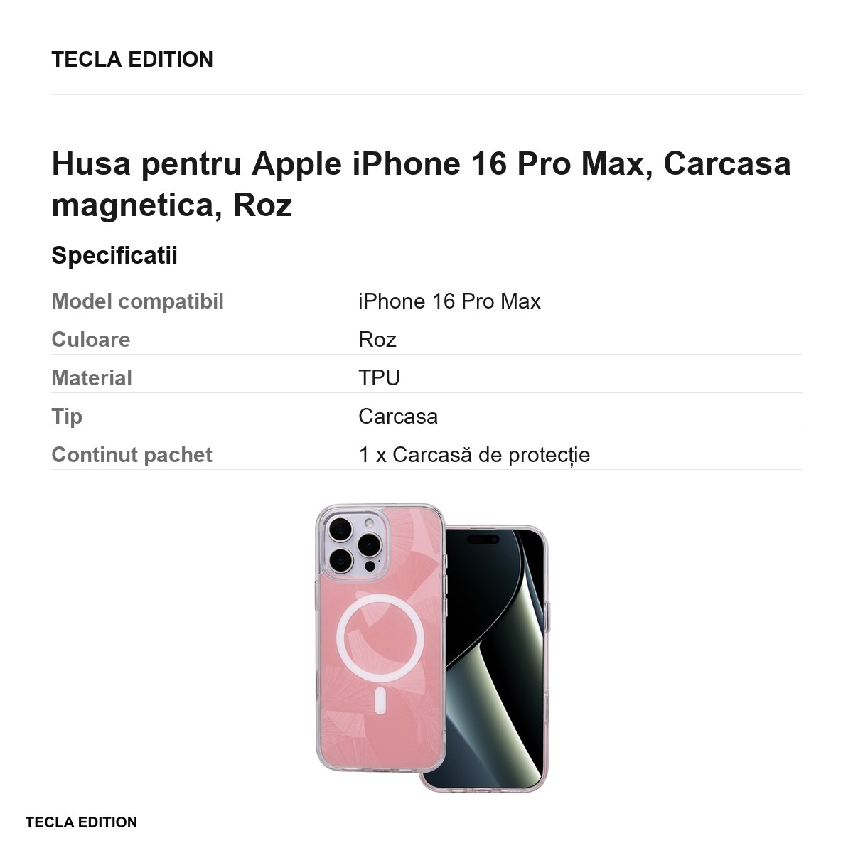 Husa pentru Apple iPhone 16 Pro Max, Carcasa magnetica, Roz [3]