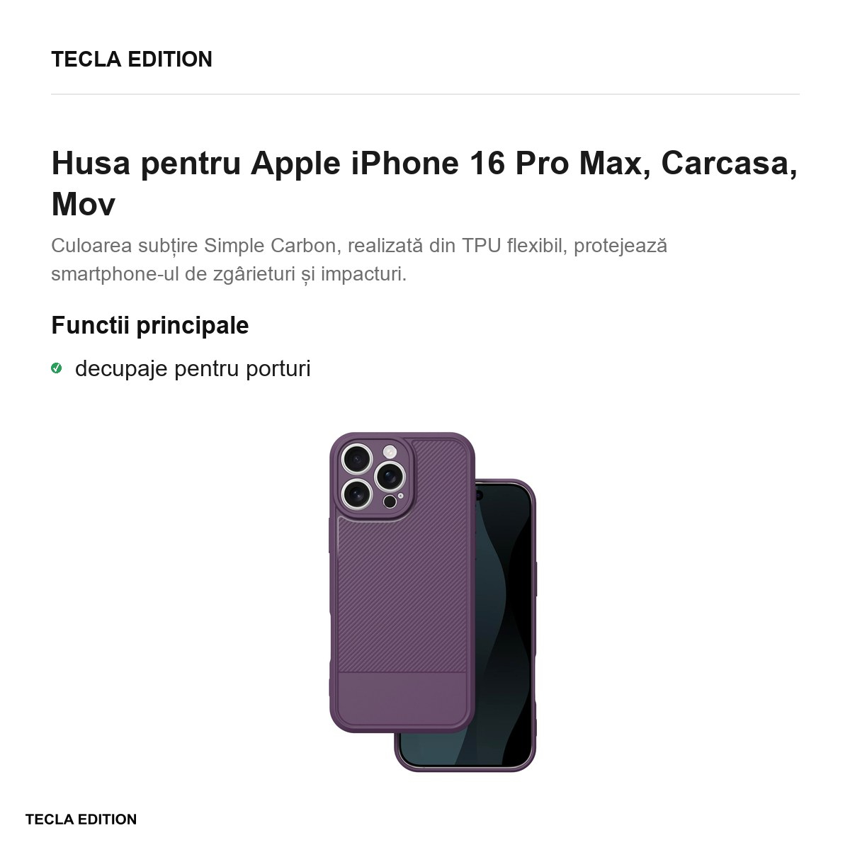 Husa pentru Apple iPhone 16 Pro Max, Carcasa, Mov [2]