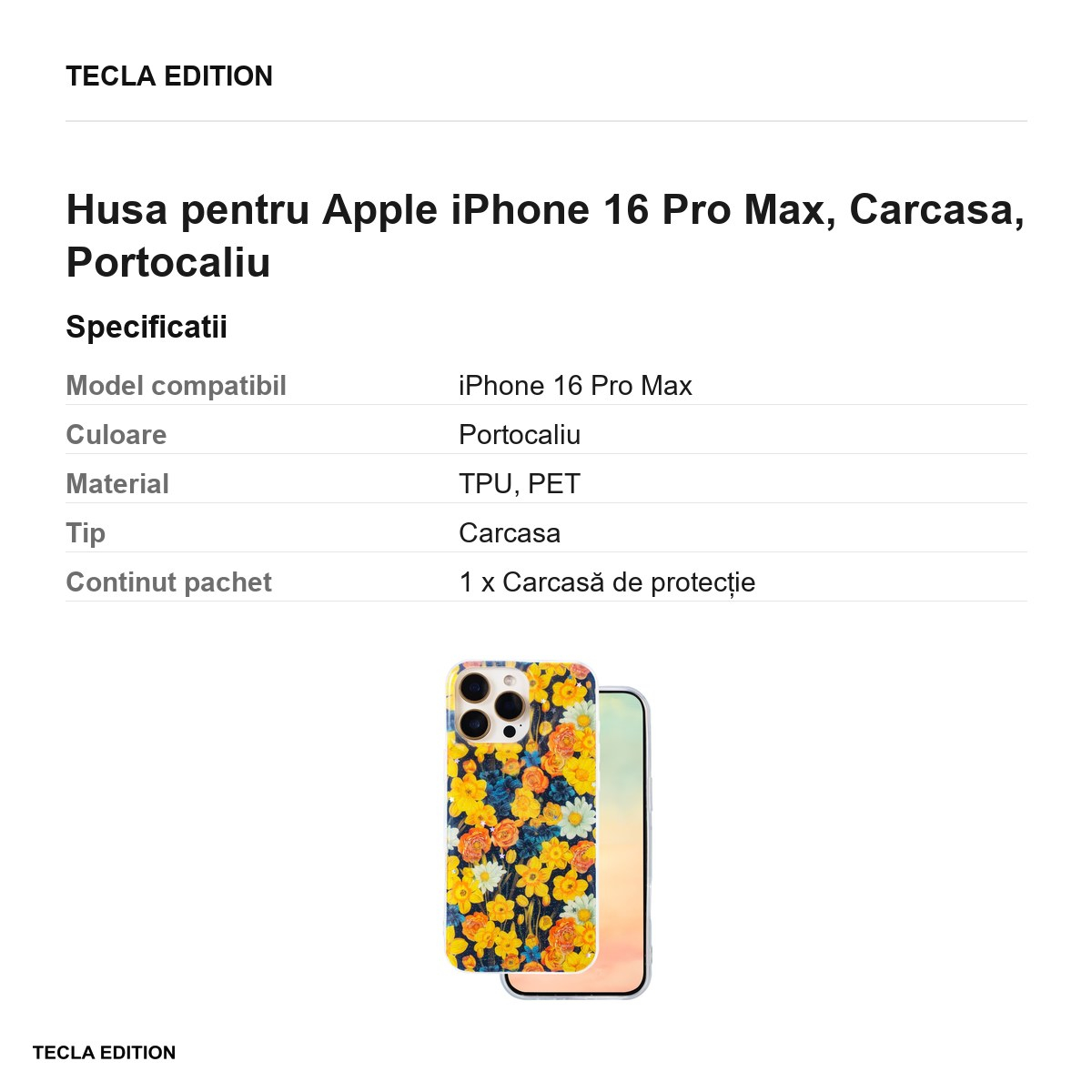 Husa pentru Apple iPhone 16 Pro Max, Carcasa, Portocaliu [3]
