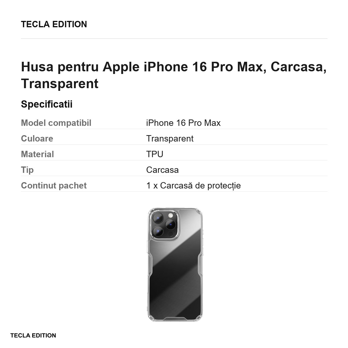 Husa pentru Apple iPhone 16 Pro Max, Carcasa, Transparent [5]