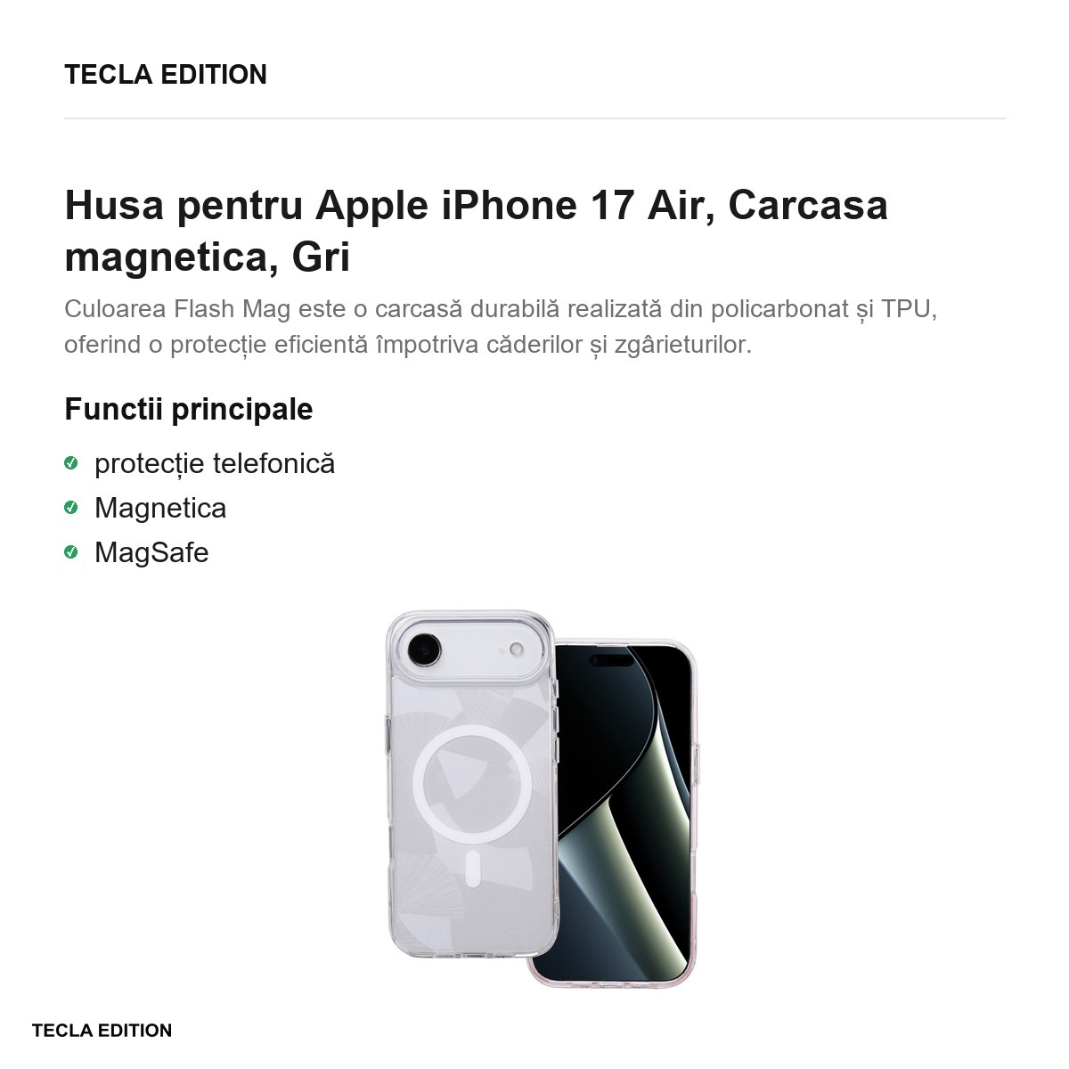 Husa pentru Apple iPhone 17 Air, Carcasa magnetica, Gri [2]