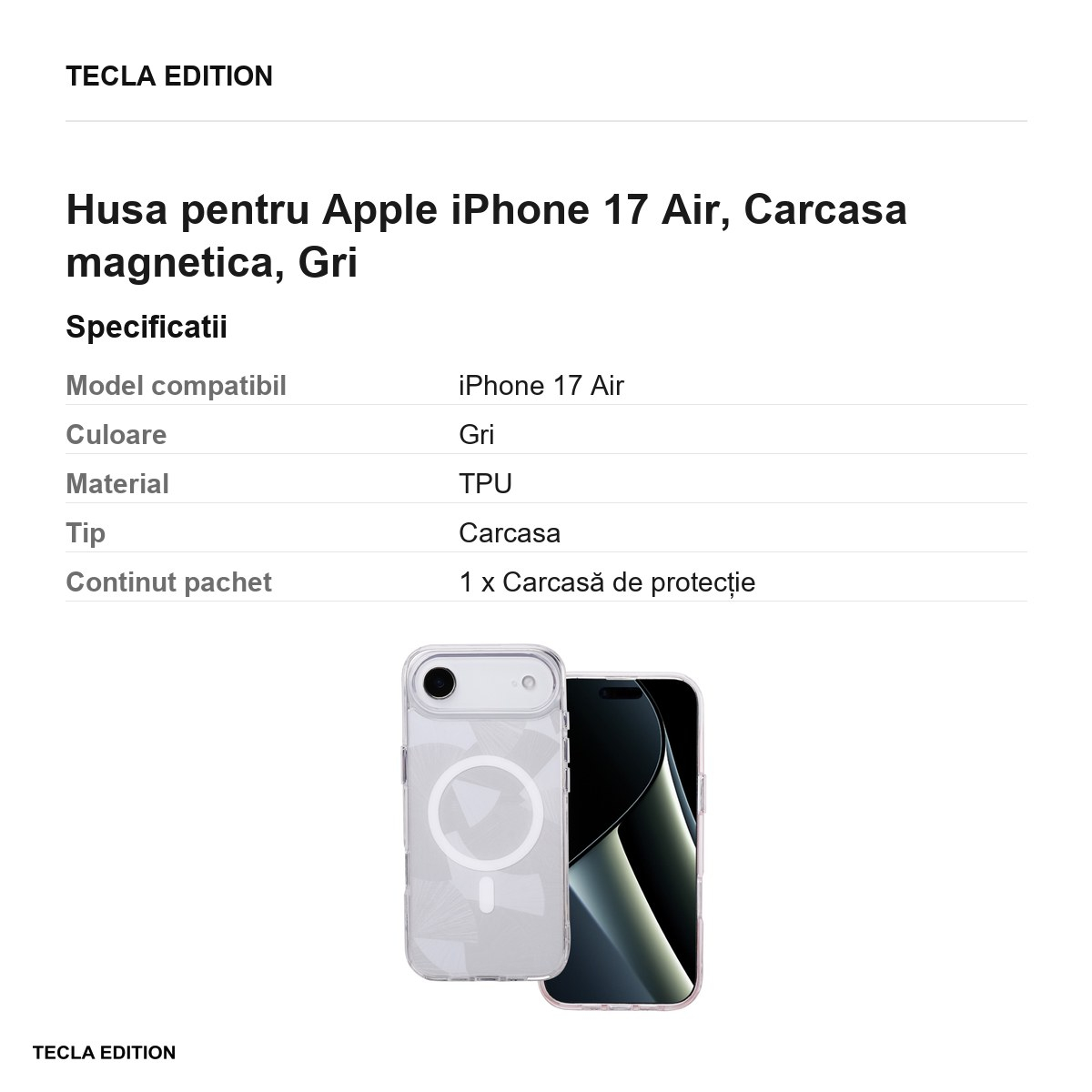Husa pentru Apple iPhone 17 Air, Carcasa magnetica, Gri [3]