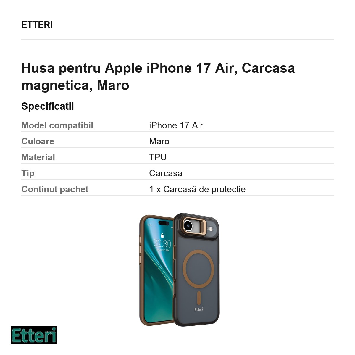 Husa pentru Apple iPhone 17 Air, Carcasa magnetica, Maro [3]