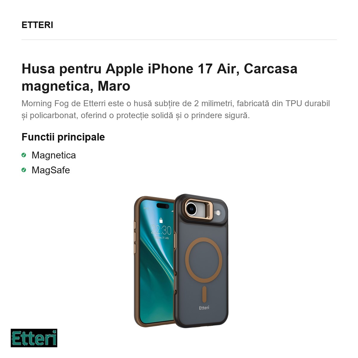 Husa pentru Apple iPhone 17 Air, Carcasa magnetica, Maro [2]