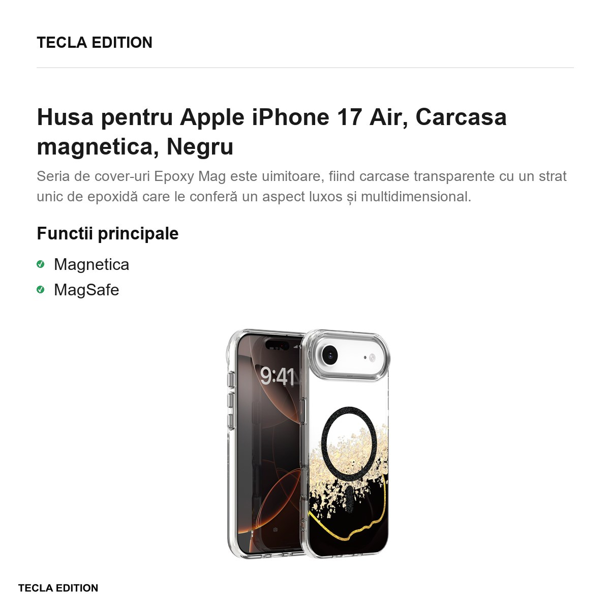 Husa pentru Apple iPhone 17 Air, Carcasa magnetica, Negru [4]