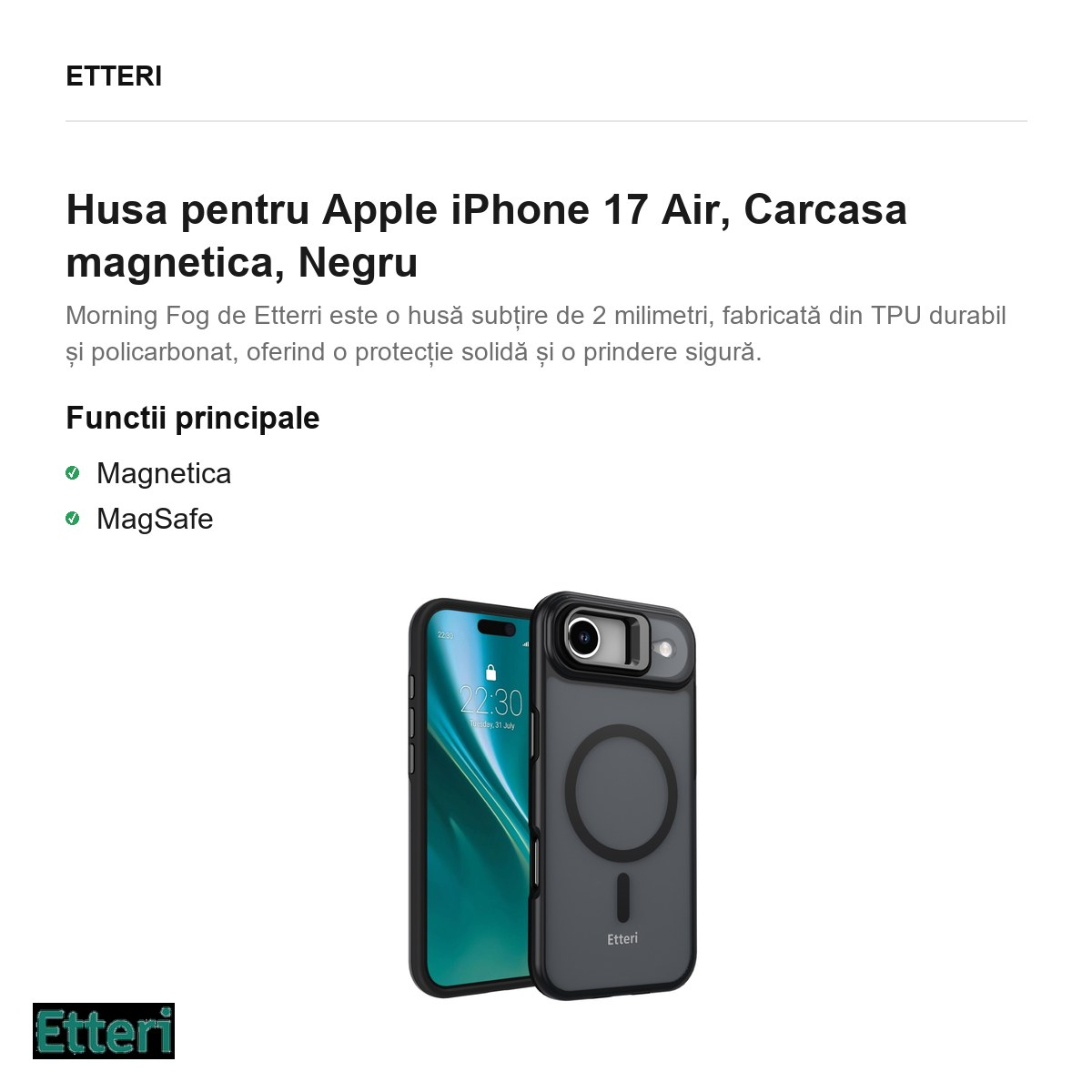 Husa pentru Apple iPhone 17 Air, Carcasa magnetica, Negru [2]