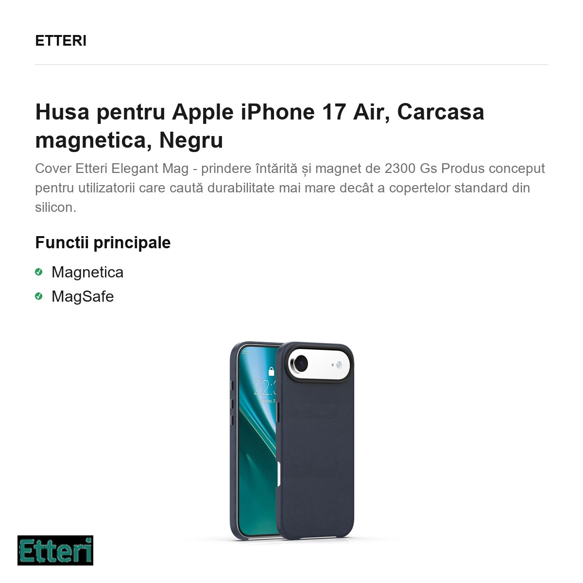 Husa pentru Apple iPhone 17 Air, Carcasa magnetica, Negru [4]