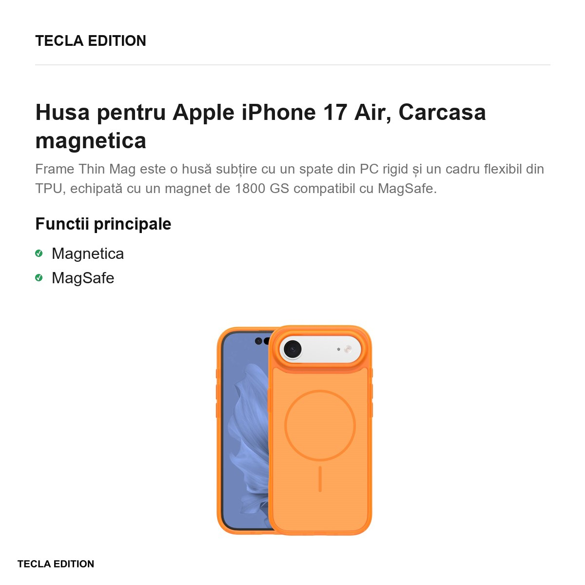 Husa pentru Apple iPhone 17 Air, Carcasa magnetica, Portocaliu [2]