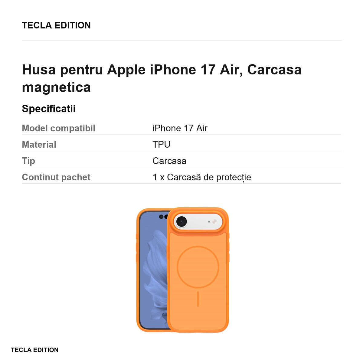 Husa pentru Apple iPhone 17 Air, Carcasa magnetica, Portocaliu [3]